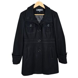 Kenneth Cole Reaction Women's Black Wool Blend Peacoat 12